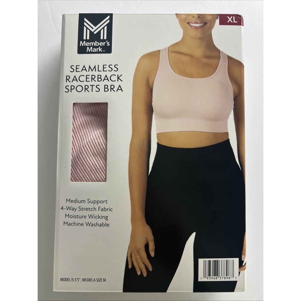Members Mark Womens Sports Bra Size XL Seamless Racerback Medium Support Pink C9